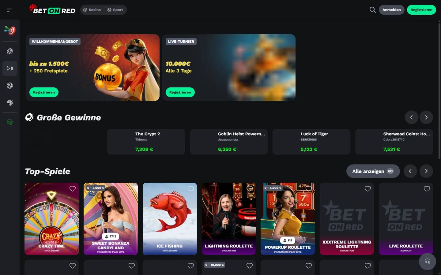 BetOnRed Live-Casino-Lobby
