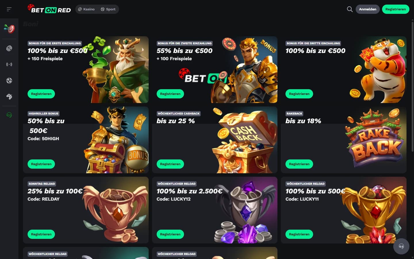 BetOnRed Promotions mit Einzahlungsbonus, Cashback und Reload-Angeboten