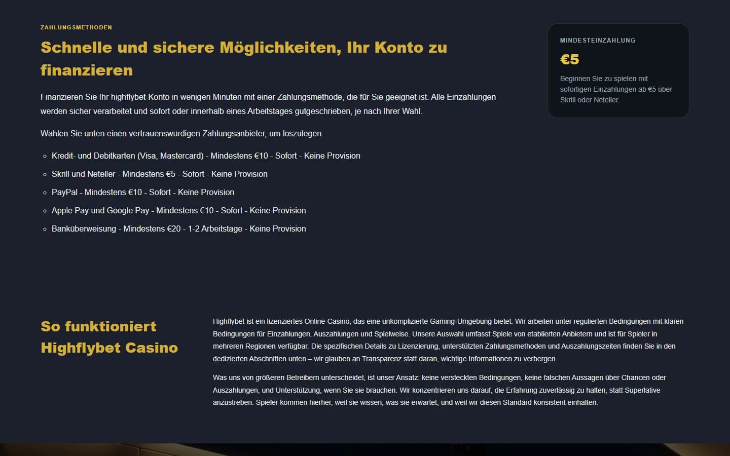 HighFlyBet Informationsabschnitt zu Sicherheit, KYC und verantwortungsvollem Spielen