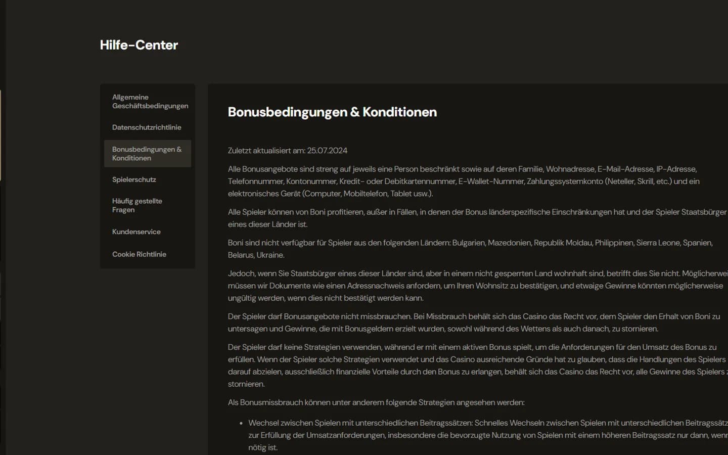 Lucky Ones Bonusbedingungen mit Teilnahme-, Umsatz- und Kontoregeln