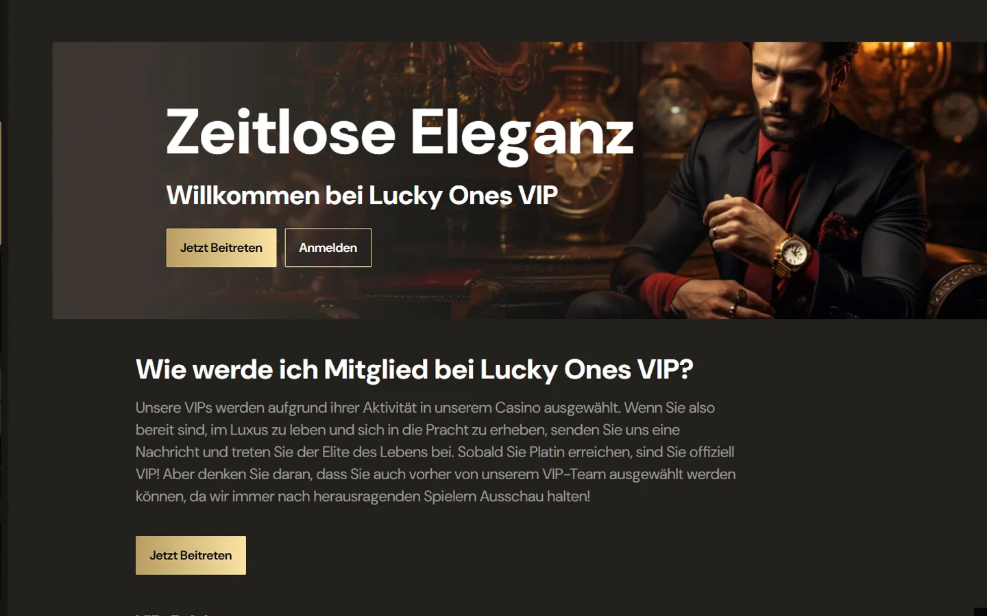 Lucky Ones VIP-Seite mit Stufen, Vorteilen und schneller beworbenen Auszahlungen