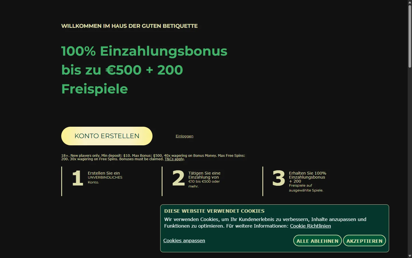 Mr Green Bonusseite mit 100 Prozent bis 500 Euro und 200 Freispielen