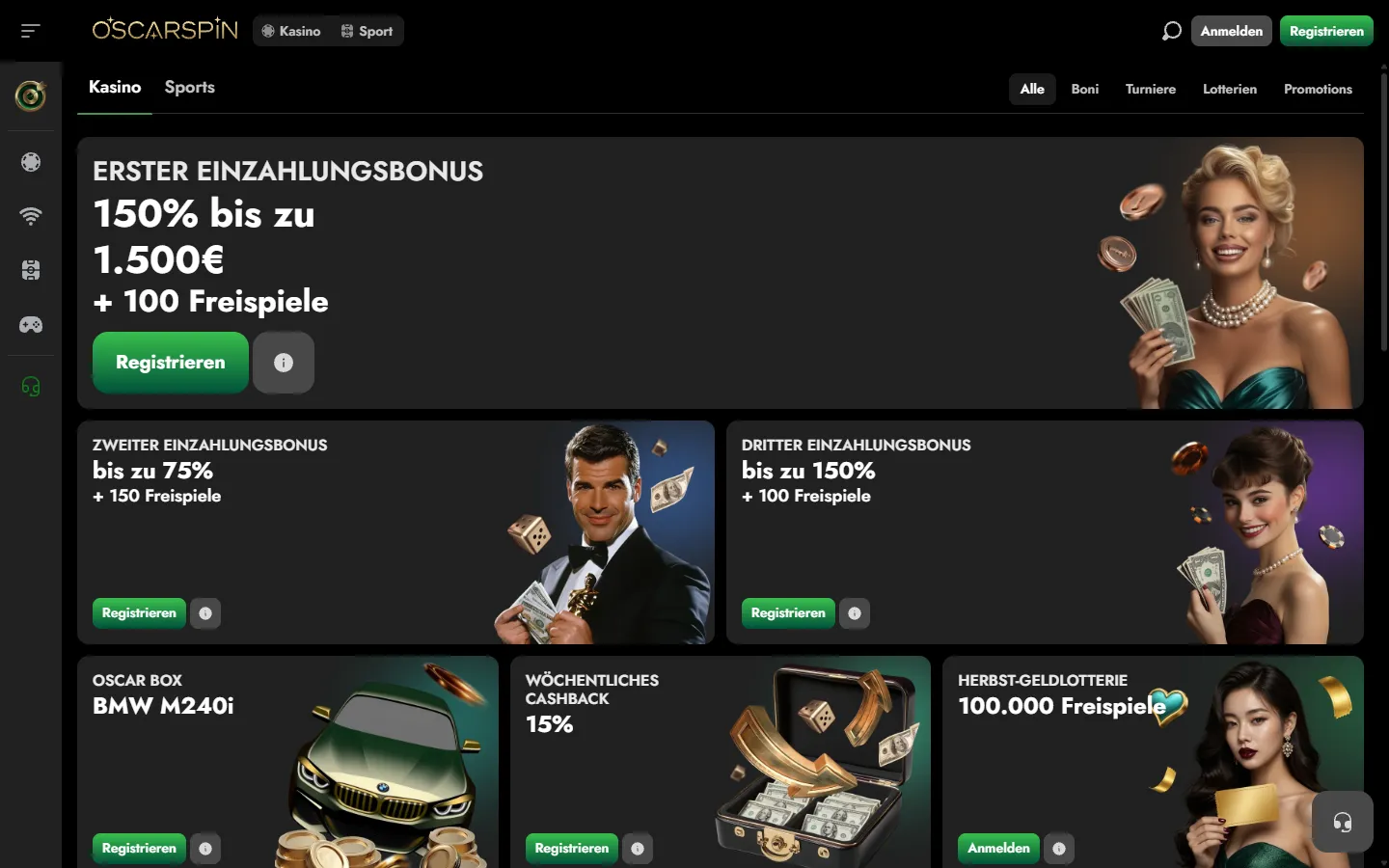 OscarSpin Promotions mit Einzahlungsboni, Cashback und weiteren Aktionen