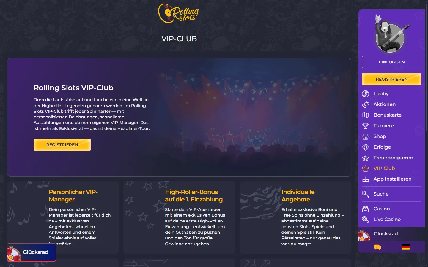 Rolling Slots VIP-Club mit Manager und High-Roller-Vorteilen